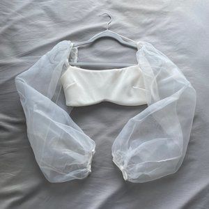 MABLE Sheer Sleeve Crop - White --S